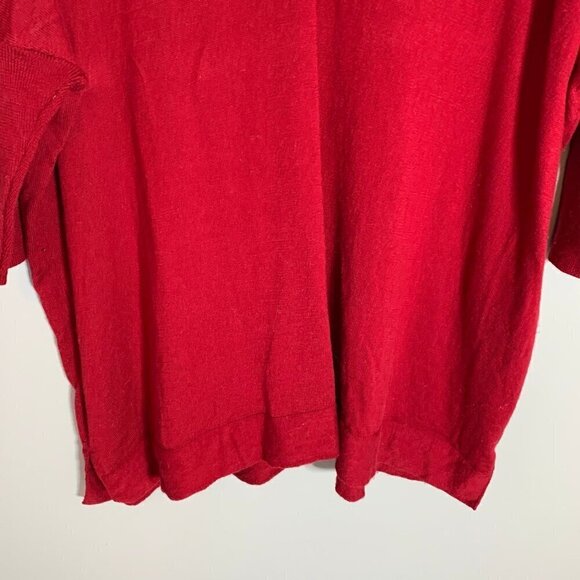 Eileen Fisher red‎ elbow sleeve 100% merino wool pullover v-neck lightweight top - Picture 4 of 11